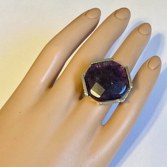 Vintage Purple Amethyst Cocktail Ring Chunky Hexagon Stone Silver Plated 5 6 - Picture 8 of 11
